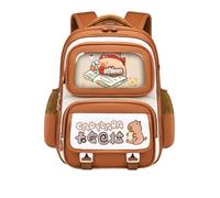 Zaini per ragazzi e ragazze, zaini in stile carino per alunni della scuola primaria, con caratteristiche che proteggono la schiena e ampio spazio di archiviazione,Marrone,Large