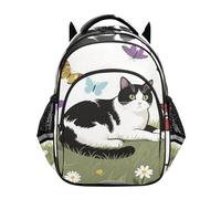 Zaini per ragazzi ragazze zaino scuola ragazzi ragazzi zaino da viaggio 43,2 cm M Size carino animale gatto stile anime americano nero bianco