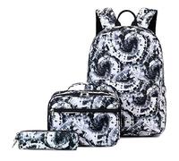 Zaini per scuola Tie Dye con borsa per il pranzo per uomini e donne borsa per libri scolastici per scuola media astuccio 3 pz borsa zaino, Nero , Etichettalia unica