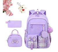 Zaini scolastici ergonomici for ragazze, borse scolastiche for ragazze | Idrorepellente e antifurto, scomparti multipli, perfetto for la scuola, i viaggi e i fine settimana(Purple,Three-piece set)
