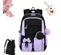 Zaini scolastici ergonomici for ragazze, borse scolastiche for ragazze | Idrorepellente e antifurto, scomparti multipli, perfetto for la scuola, i viaggi e i fine settimana(Black-Purple,Single bag)