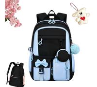 Zaini scolastici ergonomici for ragazze, borse scolastiche for ragazze | Idrorepellente e antifurto, scomparti multipli, perfetto for la scuola, i viaggi e i fine settimana(Black-Blue,Single bag)