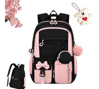 Zaini scolastici ergonomici for ragazze, borse scolastiche for ragazze | Idrorepellente e antifurto, scomparti multipli, perfetto for la scuola, i viaggi e i fine settimana(Black-Pink,Single bag)