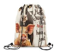 Zaini Sportivi alla Cute Pig Cow Kawaii Farm Animals Resistente Borsa con Cordoncino Pieghevole Sacca Zainetto per Nuoto Sport Calcio 39X46Cm