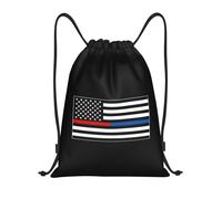 Zaini Sportivi alla Thin Red And Blue Line American Flag Regolabili Borsa con Cordoncino Moda Sacca da Palestra per Nuoto Scuola Viaggio 39X46Cm