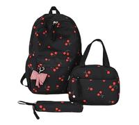 Zaini Zaino for la scuola da tre pezzi con ciliegie, set di zaini for ragazze adolescenti, con porta pranzo, astuccio for matite, zaino da viaggio for laptop, zaini casual Materiale scolastico(Svart)