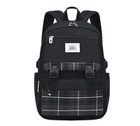 zaini, Zaino vintage for laptop da donna, zaino sottile con motivo a quadri e multifunzione for studenti universitari(Black)