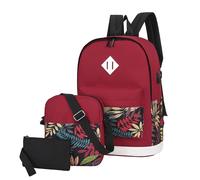 Zaino 3 in 1 stile universitario con USB ricarica, foglie rosse