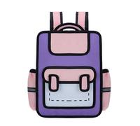 Zaino 3D in stile cartone animato, con disegno 2D, per la scuola materna, per bambini e studenti elementari, Viola, Bohemian