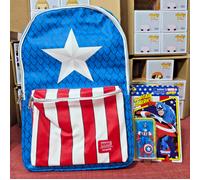 Zaino 45 cm Capitan America + Spilla + Action Figure 9,5 cm Originale Marvel