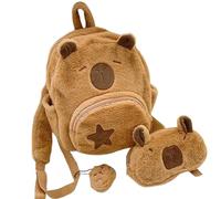 Zaino A Forma Di Capibara - Borsa Per Libri In Peluche Cartoon Con Portamonete - Zaino per la Scuola con Ciondolo e Spalliere Regolabili - Per Università, Palestra, Spostamenti, Attività All'Aperto, S