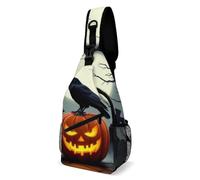 Zaino A Monospalla Funny Halloween Full Moon Evil Pumpkin Pattern Moda Tracolla Borse Antifurto Sling Bag per Alpinismo Campeggio Trekking