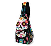 Zaino A Monospalla Mexican Day of Dead Flower Traditional Sugar Skull Unisex Borsa A Tracolla Militare Multifunzionale Borsa Crossbody per Trekking Uso Quotidiano Viaggio