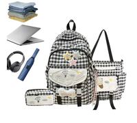 Zaino a quadri, set da 3 pezzi, zaino leggero e impermeabile, Nero , Fare | Materiale in nylon e poliestere, dimensioni 32 x 19 x 45 cm, cinghie traspiranti regolabili, per dormitorio universitario