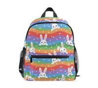 Zaino a righe arcobaleno con coniglietto carino per bambini e ragazze, piccolo zaino, Simpatico coniglio arcobaleno a righe, Small, Zaini Cool Soccer Print | Zaini leggeri per bambini da 3 a 8 anni, con targhetta per il nome