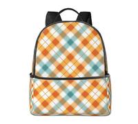Zaino a scacchi arancione per donne e uomini classico scozzese borsa per la scuola per adolescenti zaino casual per college viaggi lavoro