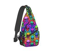 Zaino a tracolla a tracolla di grande capacità, alla moda e resistente compatibile con lo zainetto con teschi colorati Trippy, divertente tracolla a tracolla con tracolla regolabile per uomini e donne