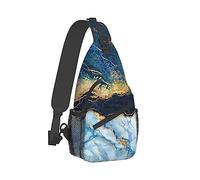 Zaino a tracolla a tracolla di grande capacità, alla moda e resistente compatibile con lo zainetto in marmo blu con vernice astratta glitter oro, tracolla divertente a tracolla con tracolla regolabile