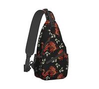 Zaino a tracolla a tracolla di grande capacità, moda compatibile con zainetto floreale nero fiore di drago cinese giapponese, borsa a tracolla divertente a tracolla con tracolla regolabile per uomo do