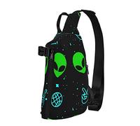 Zaino a tracolla a tracolla Harajuku Punk Alien Travel Hiking Chest Daypack Borsa a tracolla con una cinghia