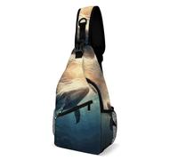 Zaino a tracolla alla moda borsa a tracolla creativa balena sopra l'acqua di mare stampa zaini a tracolla per uomo donna, stile, 38 x 20 cm, borsa a petto stampata completa