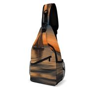 Zaino a tracolla alla moda Borsa da petto creativa Stampa di barche a vela al tramonto sulla spiaggia Zaini a tracolla per uomo e donna