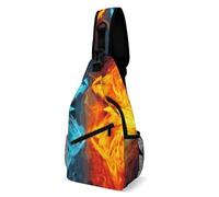 Zaino a tracolla alla moda con stampa artistica creativa Fire Vs Ice Art per uomini e donne, stile, 38 x 20 cm, borsa a petto stampata