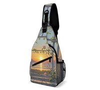 Zaino a tracolla alla moda con stampa creativa quando il sole va a tracolla zaini per uomini e donne, stile, 38 x 20 cm, borsa da petto stampata