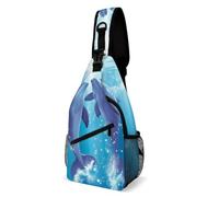 Zaino a tracolla alla moda creativo con due delfini con stampa di delfini, per uomini e donne, stile, 38 x 20 cm, borsa a petto stampata