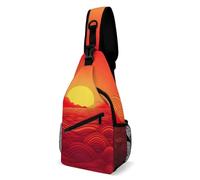 Zaino a tracolla alla moda creativo con stampa di alba rossa per uomini e donne, stile, 38 x 20 cm, borsa a petto stampata