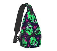Zaino a tracolla antifurto Zombie Green Skull Head Sling Borsa a tracolla per uomo Donna, durevole Borsa da palestra regolabile Ciclismo Viaggi Escursionismo Zainetto