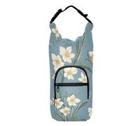 Zaino a tracolla blu con fiori e bianchi con porta bottiglia d'acqua facile da trasportare bottiglia d'acqua manica isolata accessori per bottiglie d'acqua adatto per bottiglie da 20/24/32/4 once