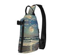 Zaino a tracolla casual con stampa luna e mare, zaino per viaggi, escursionismo, palestra