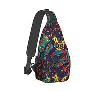 Zaino a tracolla casual per donna Zaino a tracolla con spalla sul petto, Sacco divertente da palestra, compatibile con Day Of The Dead Halloween Sugar Cat Skull Satchel Borsa da viaggio Outdoor Escurs