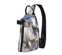 Zaino a tracolla con cavallo bianco che corre sul mare Borsa a tracolla per donne uomini borsa da petto alla moda marsupio regolabile marsupio, nero, taglia unica