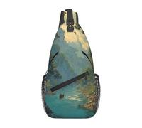 Zaino a tracolla con stampa di paesaggi fluviali, borsa a tracolla da viaggio per escursionismo, borsa a tracolla leggera e pieghevole