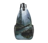 Zaino a tracolla con stampa di paesaggi fluviali, borsa a tracolla da viaggio per escursionismo, borsa a tracolla leggera e pieghevole