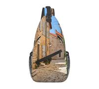Zaino a tracolla con stampa toscana italiana, borsa a tracolla da viaggio per escursionismo, borsa a tracolla leggera e pieghevole, Nero , Taglia unica