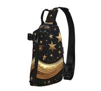 Zaino a tracolla con stelle dorate e luna, borsa a tracolla per donne e uomini, marsupio alla moda regolabile, nero, taglia unica