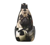 Zaino a tracolla da donna, da uomo, carlino, cani, calcio, borsa da viaggio, escursionismo, borsa da petto, Cani carlino con pallone da calcio, Taglia unica