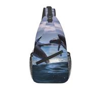 Zaino a tracolla da donna e da uomo, oceano, tropicale, pesci, corallo, borsa a tracolla da viaggio, escursionismo, borsa da petto, Saltare le balene, Taglia unica
