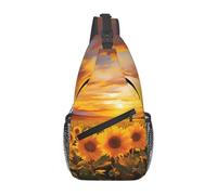 Zaino a tracolla da donna e uomo, con leopardo, nero e marrone, borsa a tracolla da viaggio, escursionismo, borsa da petto, Bellissimo Sunflower Field Tramonto, Taglia unica