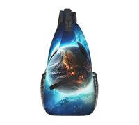 Zaino a tracolla da donna e uomo, con motivo scozzese, borsa a tracolla da viaggio, escursionismo, borsa da petto, Terra blu nello spazio, Taglia unica