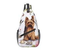 Zaino a tracolla da donna e uomo, con motivo Yorkshire Terrier, farfalle, borsa a tracolla da viaggio, escursionismo, borsa da petto, Yorkshire Terrier Tea Party Farfalle Rose, Taglia unica