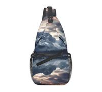Zaino a tracolla da donna e uomo, con silhouette del cielo notturno, borsa a tracolla da viaggio, escursionismo, borsa da petto, Riflessione di nuvole e montagne, Taglia unica