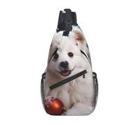 Zaino a tracolla da donna e uomo, con silhouette del cielo notturno, borsa a tracolla da viaggio, escursionismo, borsa da petto, Buon Natale Bianco Snow Dog, Taglia unica