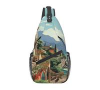 Zaino a tracolla da donna e uomo, stile mediterraneo, estivo, da viaggio, escursionismo, con cintura, Estate Mediterranea, Taglia unica