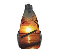 Zaino a tracolla da donna e uomo, stile mediterraneo, estivo, da viaggio, escursionismo, con cintura, Palma Tropicale Mare, Taglia unica