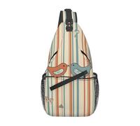 Zaino a tracolla da donna e uomo, stile vintage, arrugginito, per bicicletta, da viaggio, escursionismo, borsa da petto, Love Birdie Stripe, Taglia unica