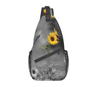 Zaino a tracolla da uomo con girasoli in bianco e nero, borsa a tracolla da viaggio per escursionismo da giorno.
